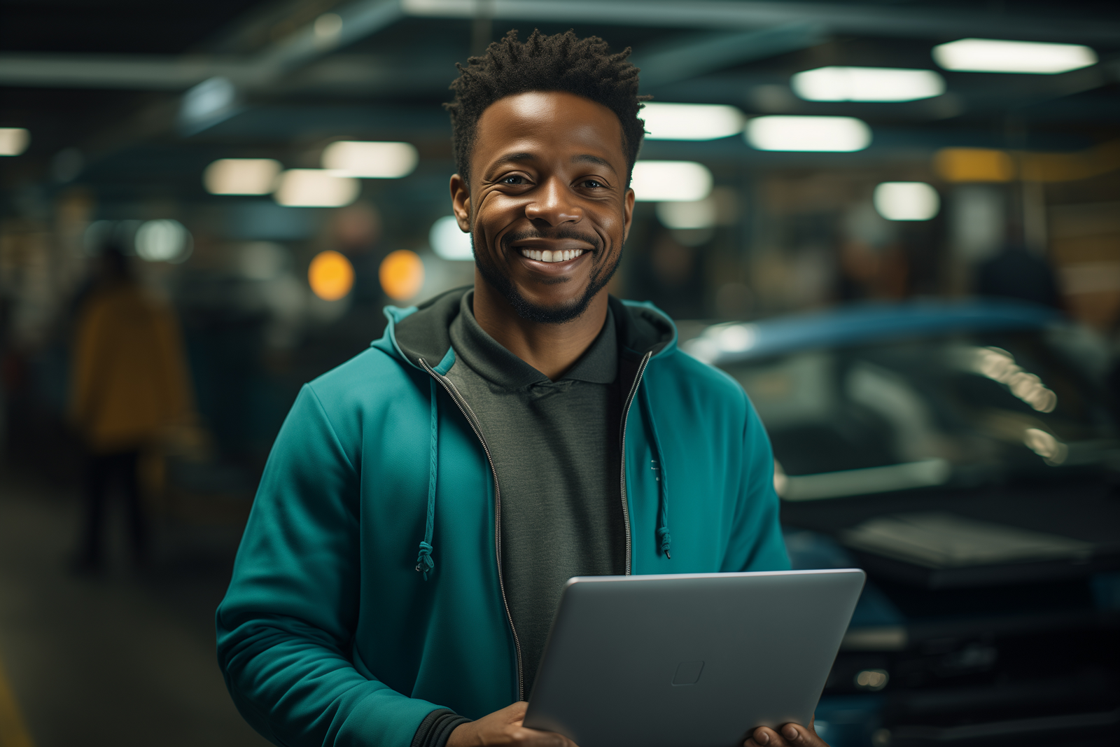 Male Mechanic Holding Laptop
